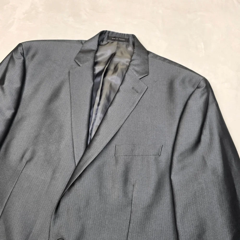 Calvin Klein Suit Jacket‎ Blazer Mens 46L 46 Gunmetal Gray Mini Herringbone NEW